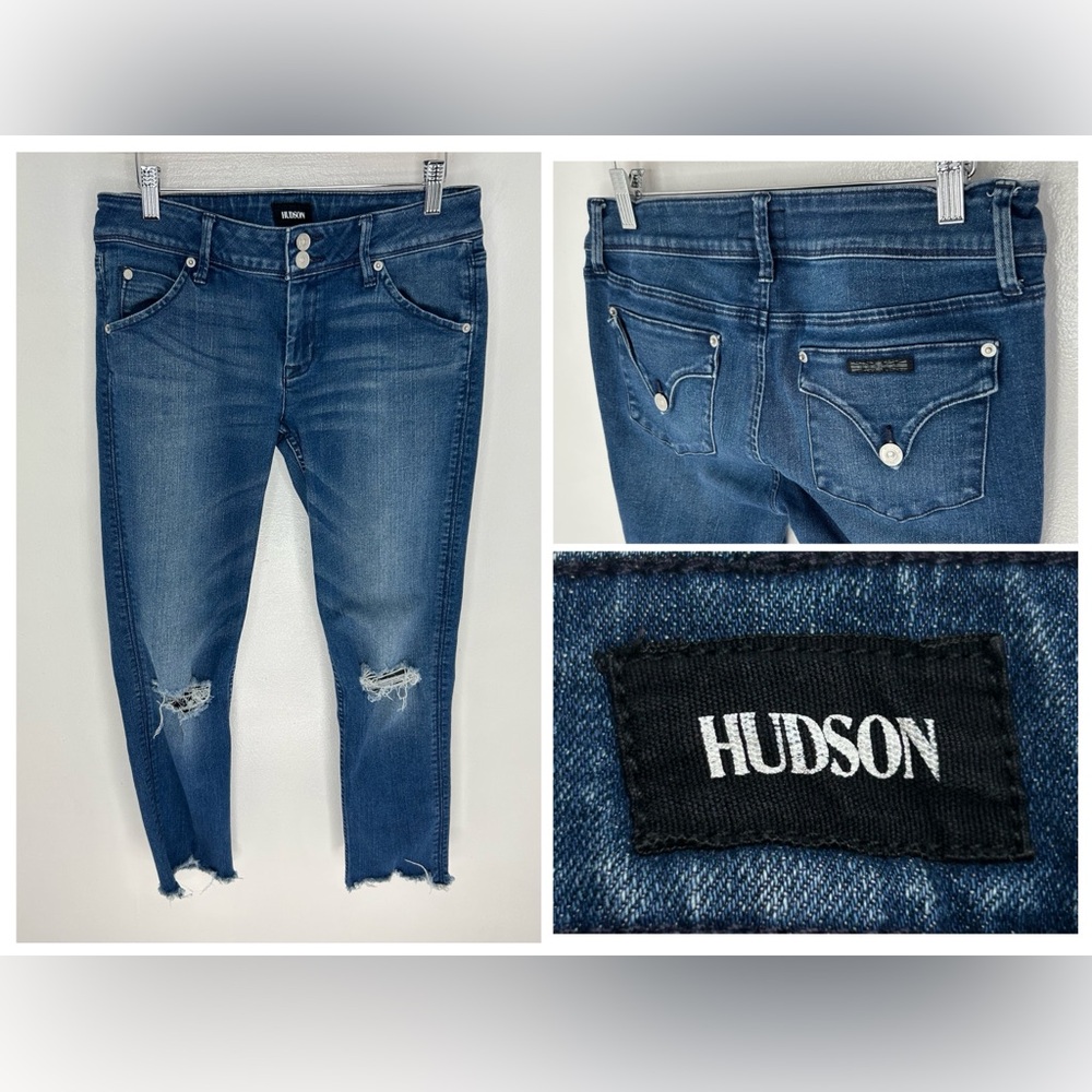 Hudson Collin Flap Skinny‎ Crop Jeans Size 28 Distressed Denim Low Rise 29x26